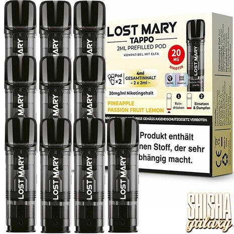 Lost Mary Tappo Lost Mary Tappo - Pineapple Passion Fruit Lemon - Liquid Pod - 2 ml - Nikotin 20 mg - 10er Pack (5x2er Pack) Lost Mary Tappo Lost Mary Tappo - Pineapple Passion Fruit Lemon - Liquid Pod - 2 ml - Nikotin 20 mg - 10er Pack (5x2er Pack)
