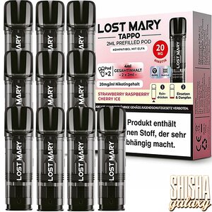 Lost Mary Tappo Tappo - Strawberry Raspberry Cherry Ice - Liquid Pod - Nikotin 20 mg - 10er Pack