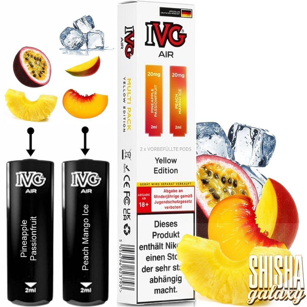 IVG IVG Air - Yellow Edition - Liquid Pod - 2 ml - Nikotin 20 mg - 2er Multipack (4ml) IVG IVG Air - Yellow Edition - Liquid Pod - 2 ml - Nikotin 20 mg - 2er Multipack (4ml)