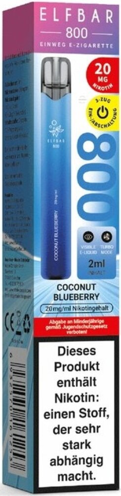 Elfbar Elfbar 800 - Blueberry Coconut - 800 Züge / Nikotin 20 mg - Einweg E-Zigarette Elfbar Elfbar 800 - Blueberry Coconut - 800 Züge / Nikotin 20 mg - Einweg E-Zigarette