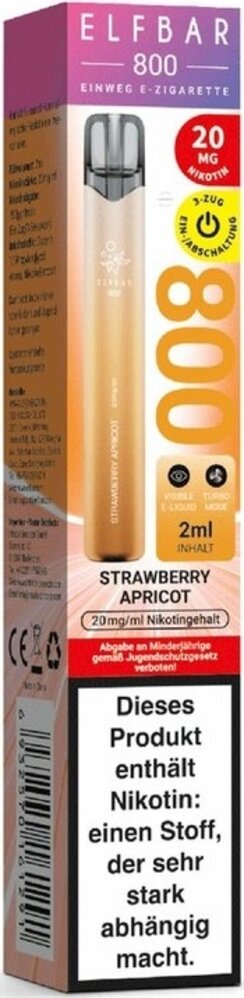 Elfbar Elfbar 800 - Strawberry Apricot- 800 Züge / Nikotin 20 mg - Einweg E-Zigarette Elfbar Elfbar 800 - Strawberry Apricot- 800 Züge / Nikotin 20 mg - Einweg E-Zigarette