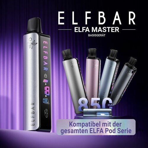 Elf Bar ELFA Master by Elfbar - Basisgerät Set - Akku 850 mAh - Lunar Silver (Wiederaufladbare Mehrweg Pod System E-Zigarette)