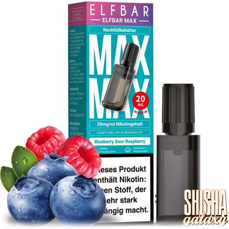 Elfbar Elfbar MAX - Blueberry Sour Raspberry - Nachfüllbehälter/Liquid Pod - Nikotin 20 mg (10ml) Elfbar Elfbar MAX - Blueberry Sour Raspberry - Nachfüllbehälter/Liquid Pod - Nikotin 20 mg (10ml)