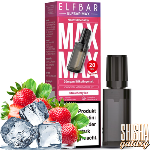 Elf Bar Elfbar MAX - Strawberry Ice - Liquid Container Pod - Nikotin 20 mg Elf Bar Elfbar MAX - Strawberry Ice - Liquid Container Pod - Nikotin 20 mg