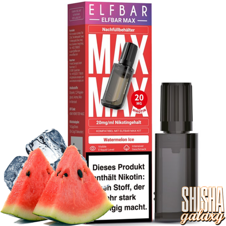 Elfbar Elfbar MAX - Watermelon Ice - Nachfüllbehälter/Liquid Pod - Nikotin 20 mg (10ml) Elfbar Elfbar MAX - Watermelon Ice - Nachfüllbehälter/Liquid Pod - Nikotin 20 mg (10ml)