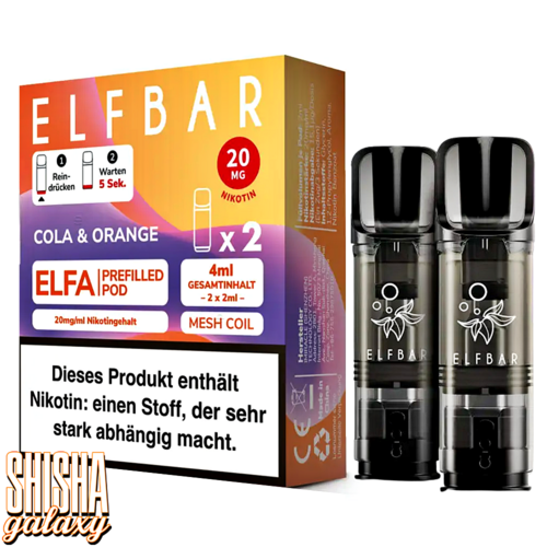 Elf Bar ELFA - Cola & Orange - Liquid Pod - Nikotin 20 mg - 2er Pack Elf Bar ELFA - Cola & Orange - Liquid Pod - Nikotin 20 mg - 2er Pack
