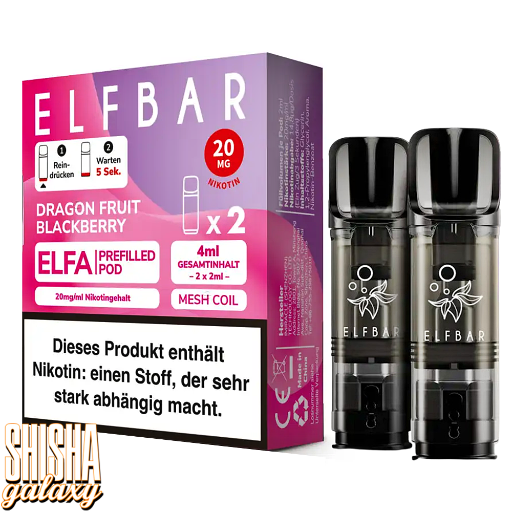 Elfbar Elfbar - ELFA - Dragon Fruit Blackberry - Liquid Pod - 2 ml - Nikotin 20 mg - 2er Pack (4ml) Elfbar Elfbar - ELFA - Dragon Fruit Blackberry - Liquid Pod - 2 ml - Nikotin 20 mg - 2er Pack (4ml)