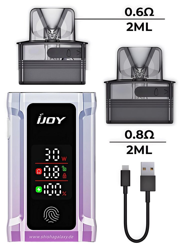 IJoy IJOY Captain 30 - Pod Kit - Akku 1050 mAh - 2ml - Purple - E-Zigaretten-Set inkl. 2x Leer-Pods