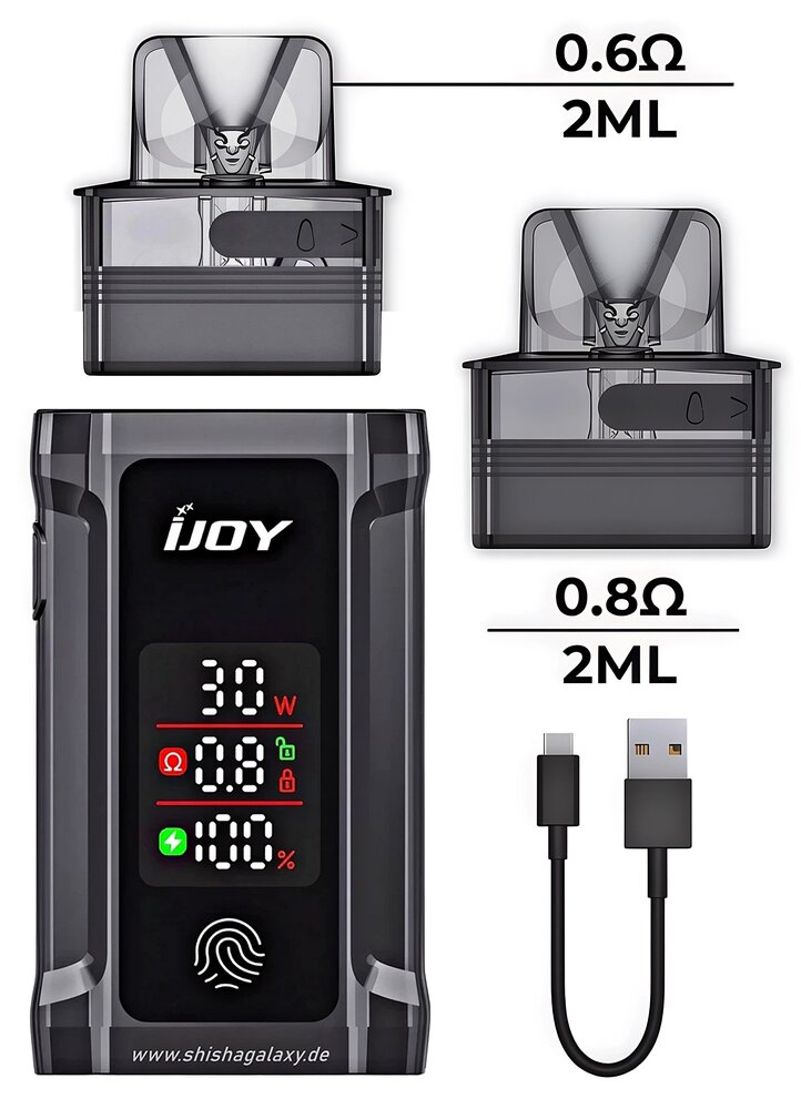 IJoy IJOY Captain 30 - Pod Kit - Akku 1050 mAh - 2ml - Black - E-Zigaretten-Set inkl. 2x Leer-Pods IJoy IJOY Captain 30 - Pod Kit - Akku 1050 mAh - 2ml - Black - E-Zigaretten-Set inkl. 2x Leer-Pods