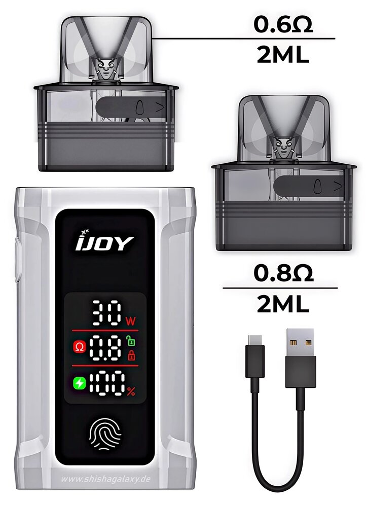 IJoy IJOY Captain 30 - Pod Kit - Akku 1050 mAh - 2ml - White - E-Zigaretten-Set inkl. 2x Leer-Pods