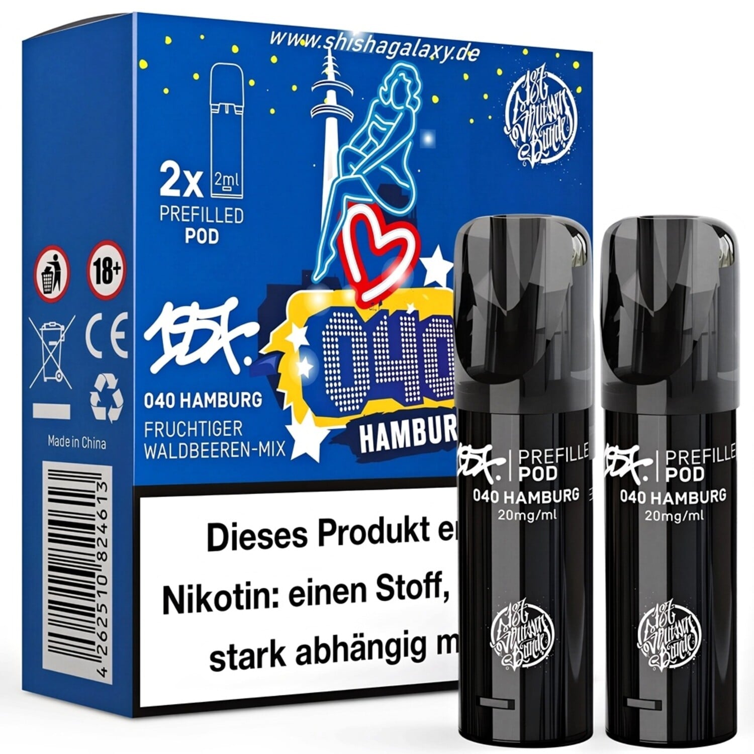 187 Pods - 040 Hamburg - Liquid Pod - 2 ml / Nikotin 20 mg - 2er Pack