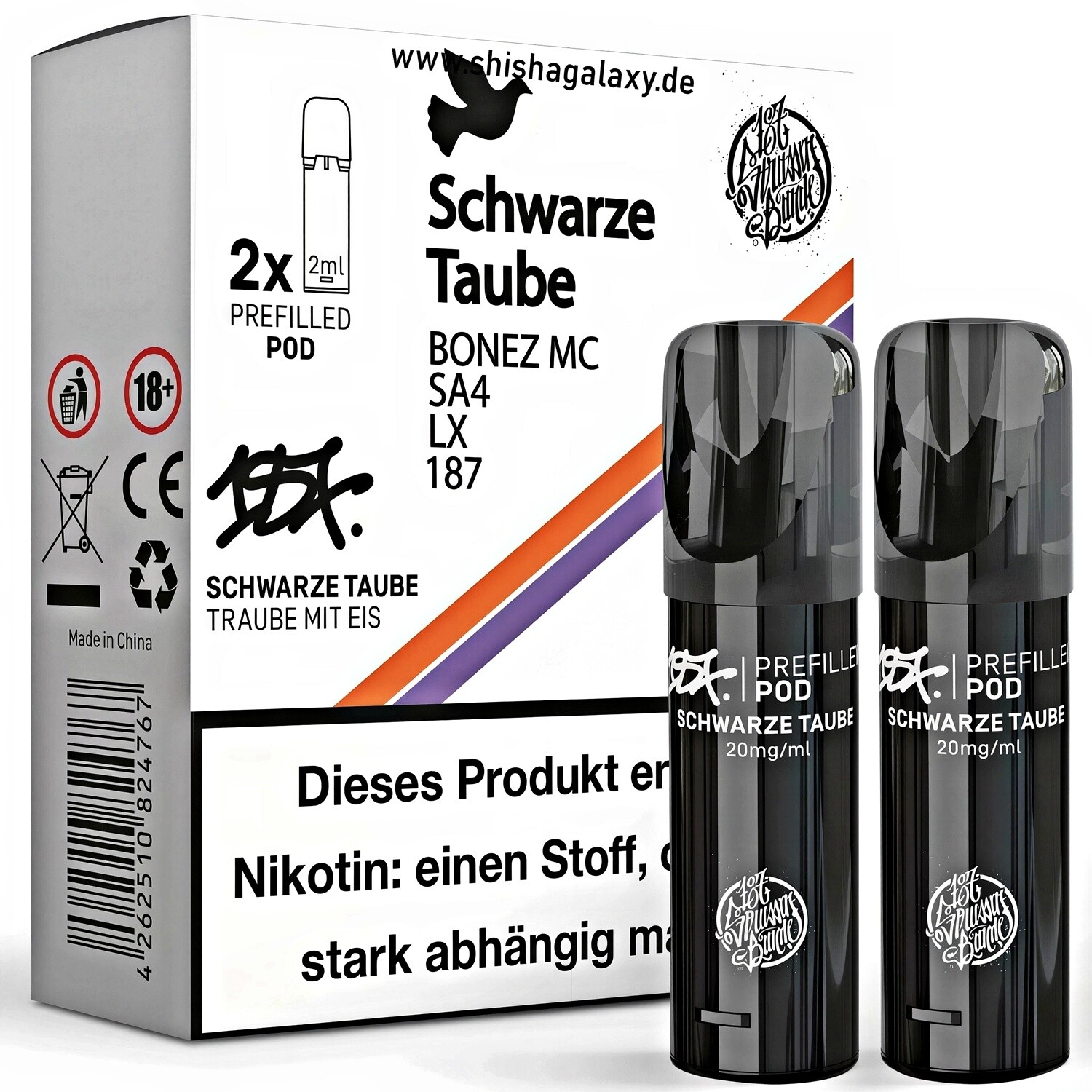 187 Pods - Schwarze Taube - Liquid Pod - 2 ml / Nikotin 20 mg