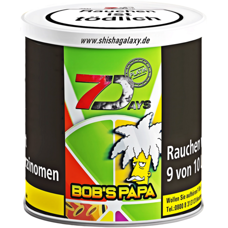 7 Days Platin 7 Days Platin - Bob´s Papa (200g) - Shisha Tabak