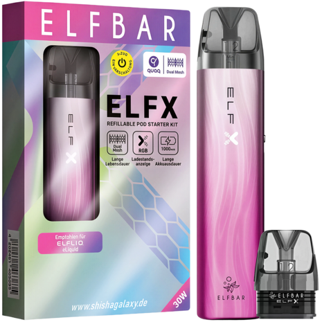 Elfbar Elfbar ELFX - Pod Kit - Akku 1000 mAh - Silver Pink - E-Zigarette + 2x Leer-Pods (0,6 & 0,8 Ohm) Elfbar Elfbar ELFX - Pod Kit - Akku 1000 mAh - Silver Pink - E-Zigarette + 2x Leer-Pods (0,6 & 0,8 Ohm)
