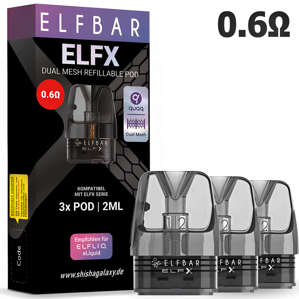 Elfbar Elfbar ELFX - Leer-Pods - 0,6 Ohm - 3er Pack Elfbar Elfbar ELFX - Leer-Pods - 0,6 Ohm - 3er Pack