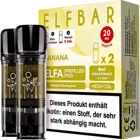 Elfbar Elfbar - ELFA - Banana - Liquid Pod - 2 ml - Nikotin 20 mg - 2er Pack (4ml) Elfbar Elfbar - ELFA - Banana - Liquid Pod - 2 ml - Nikotin 20 mg - 2er Pack (4ml)