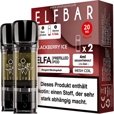Elfbar Elfbar - ELFA - Blackberry Ice - Liquid Pod - 2 ml - Nikotin 20 mg - 2er Pack (4ml)