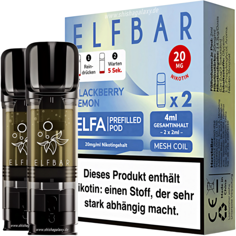 Elfbar Elfbar - ELFA - Blackberry Lemon - Liquid Pod - 2 ml - Nikotin 20 mg - 2er Pack (4ml) Elfbar Elfbar - ELFA - Blackberry Lemon - Liquid Pod - 2 ml - Nikotin 20 mg - 2er Pack (4ml)