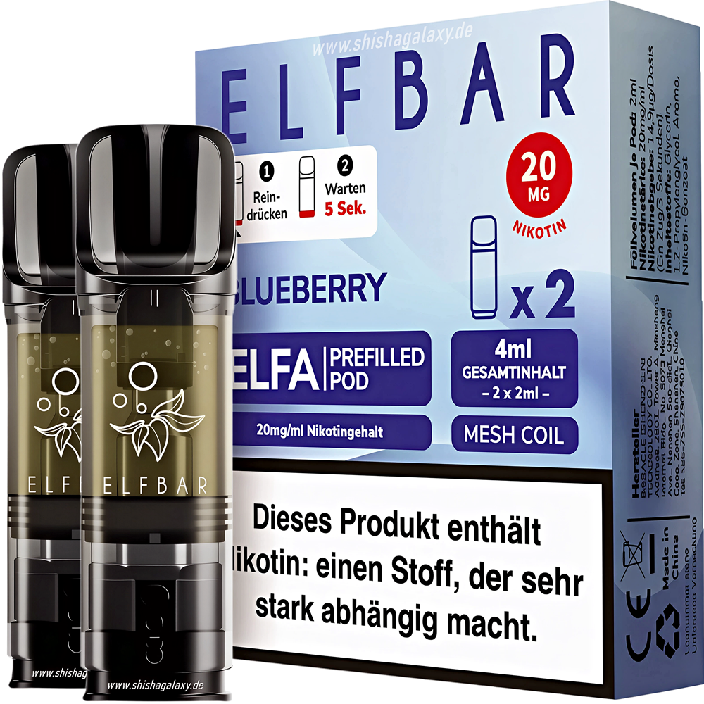 Elfbar Elfbar - ELFA - Blueberry - Liquid Pod - 2 ml - Nikotin 20 mg - 2er Pack (4ml) Elfbar Elfbar - ELFA - Blueberry - Liquid Pod - 2 ml - Nikotin 20 mg - 2er Pack (4ml)