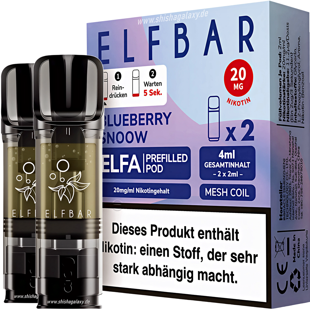 Elfbar Elfbar - ELFA - Blueberry Snoow - Liquid Pod - 2 ml - Nikotin 20 mg - 2er Pack (4ml)