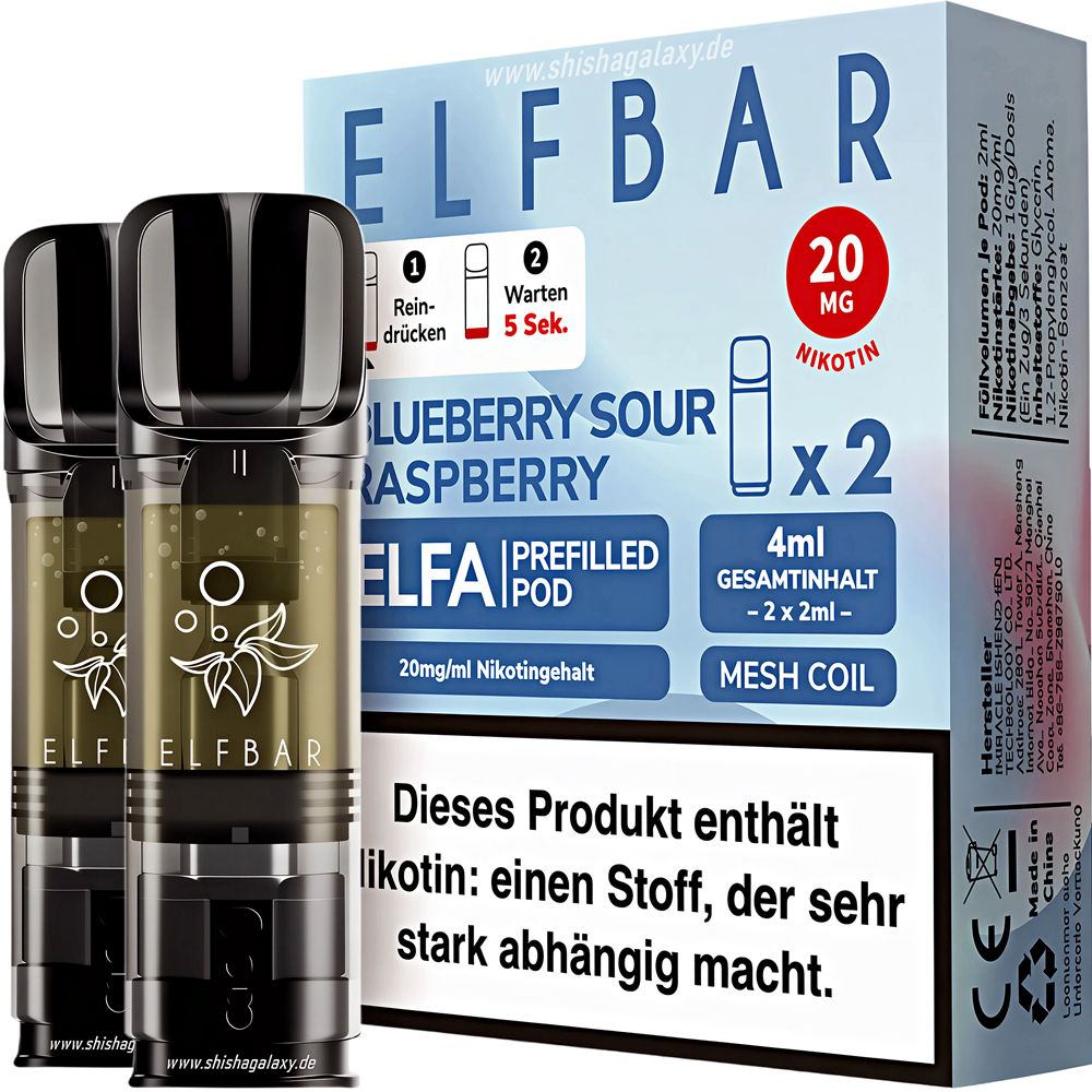 Elfbar Elfbar - ELFA - Blueberry Sour Raspberry - Liquid Pod - 2 ml - Nikotin 20 mg - 2er Pack