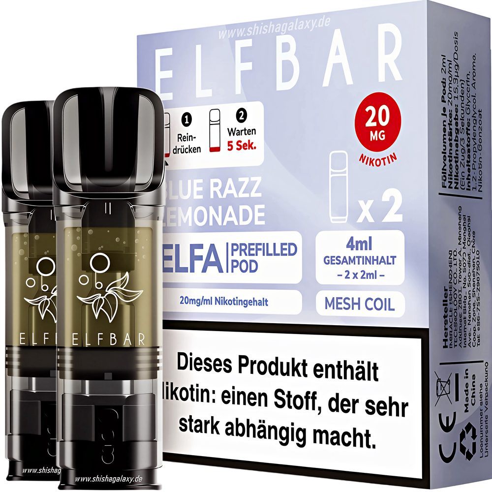 Elfbar Elfbar - ELFA - Blue Razz Lemonade - Liquid Pod - 2 ml - Nikotin 20 mg - 2er Pack (4ml) Elfbar Elfbar - ELFA - Blue Razz Lemonade - Liquid Pod - 2 ml - Nikotin 20 mg - 2er Pack (4ml)