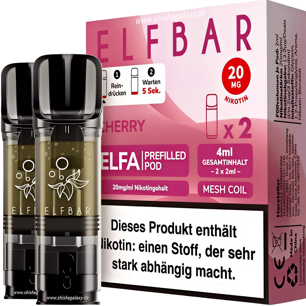 Elfbar Elfbar - ELFA - Cherry - Liquid Pod - 2 ml - Nikotin 20 mg - 2er Pack (4ml)