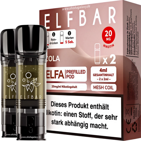 Elfbar Elfbar - ELFA - Cola - Liquid Pod - 2 ml - Nikotin 20 mg - 2er Pack (4ml) Elfbar Elfbar - ELFA - Cola - Liquid Pod - 2 ml - Nikotin 20 mg - 2er Pack (4ml)