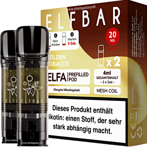 Elf Bar ELFA - Golden Tobacco - Liquid Pod - Nikotin 20 mg - 2er Pack Elf Bar ELFA - Golden Tobacco - Liquid Pod - Nikotin 20 mg - 2er Pack