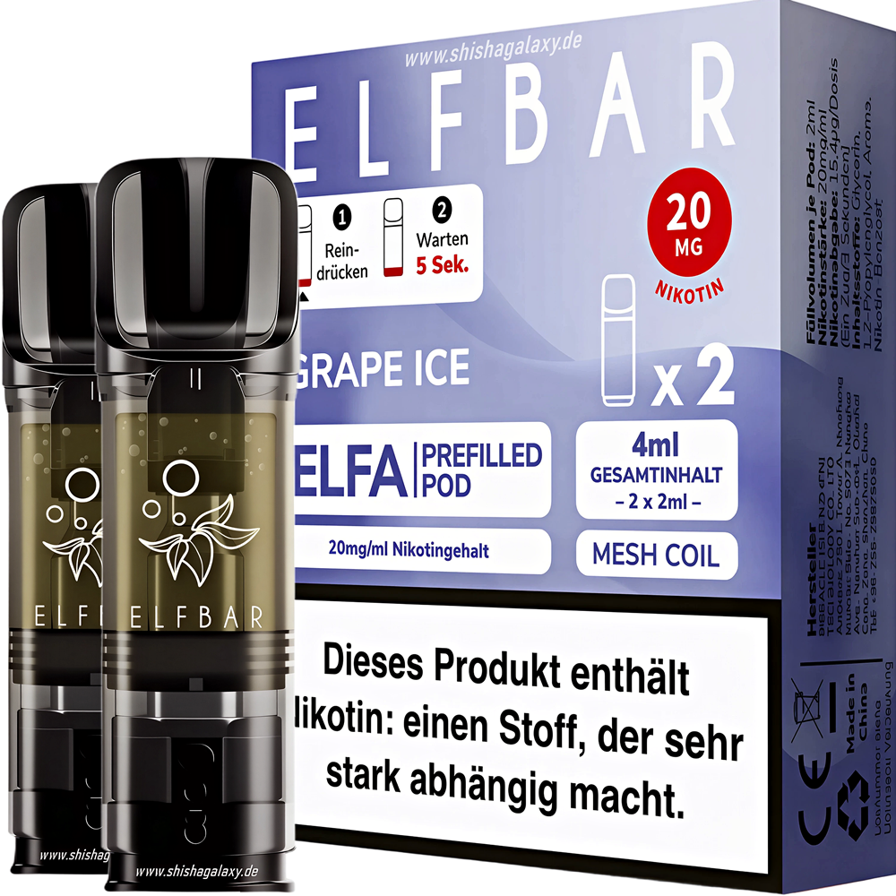 Elfbar Elfbar - ELFA - Grape Ice - Liquid Pod - 2 ml - Nikotin 20 mg - 2er Pack (4ml) Elfbar Elfbar - ELFA - Grape Ice - Liquid Pod - 2 ml - Nikotin 20 mg - 2er Pack (4ml)