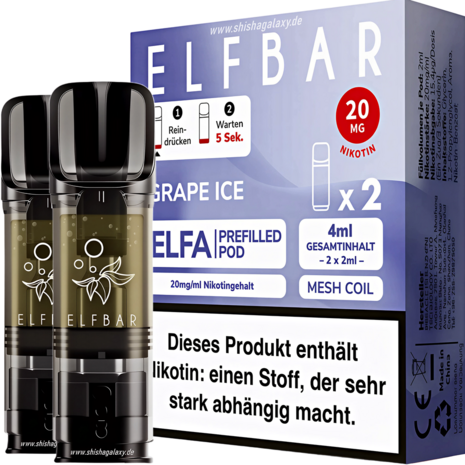 Elfbar Elfbar - ELFA - Grape Ice - Liquid Pod - 2 ml - Nikotin 20 mg - 2er Pack (4ml) Elfbar Elfbar - ELFA - Grape Ice - Liquid Pod - 2 ml - Nikotin 20 mg - 2er Pack (4ml)
