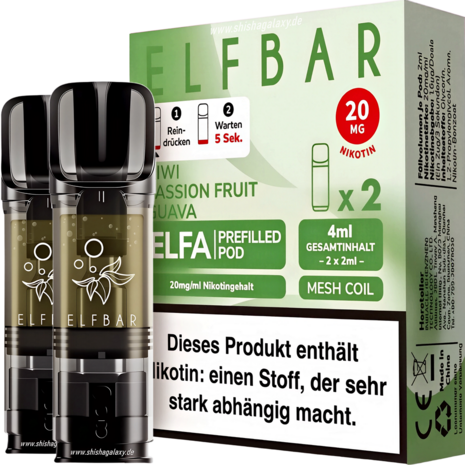 Elfbar ELFA Pods Kiwi Passion Fruit Guava 20mg Nikotin ➔ 2er Pack