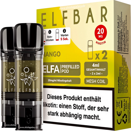 Elf Bar ELFA - Mango - Liquid Pod - Nikotin 20 mg - 2er Pack Elf Bar ELFA - Mango - Liquid Pod - Nikotin 20 mg - 2er Pack