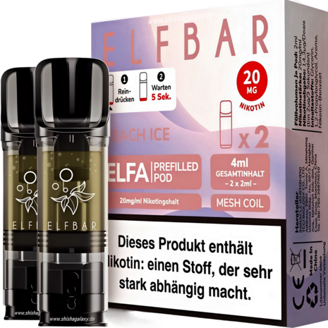 Elfbar Elfbar - ELFA - Peach Ice - Liquid Pod - 2 ml - Nikotin 20 mg - 2er Pack (4ml) Elfbar Elfbar - ELFA - Peach Ice - Liquid Pod - 2 ml - Nikotin 20 mg - 2er Pack (4ml)