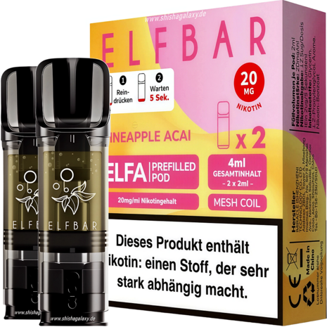 Elfbar Elfbar - ELFA - Pineapple Acai - Liquid Pod - 2 ml - Nikotin 20 mg - 2er Pack (4ml) Elfbar Elfbar - ELFA - Pineapple Acai - Liquid Pod - 2 ml - Nikotin 20 mg - 2er Pack (4ml)