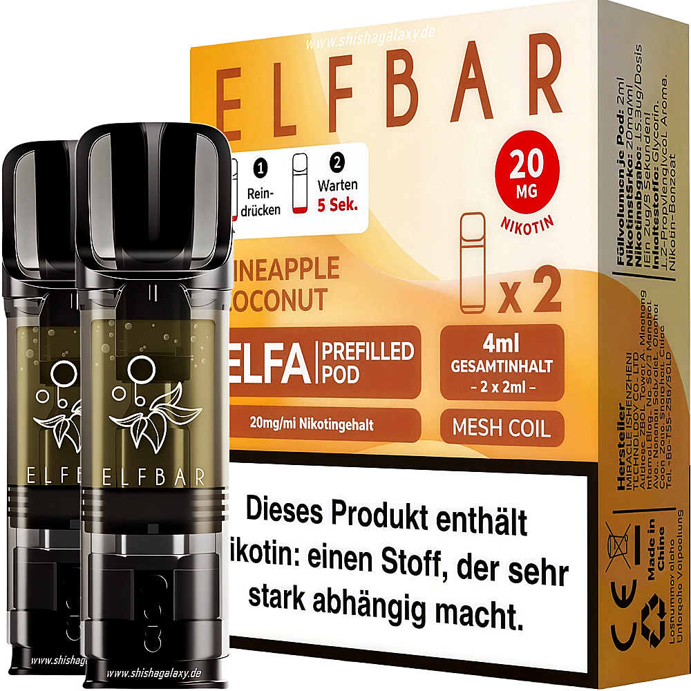 Elfbar Elfbar - ELFA - Pineapple Coconut - Liquid Pod - 2 ml - Nikotin 20 mg - 2er Pack (4ml) Elfbar Elfbar - ELFA - Pineapple Coconut - Liquid Pod - 2 ml - Nikotin 20 mg - 2er Pack (4ml)