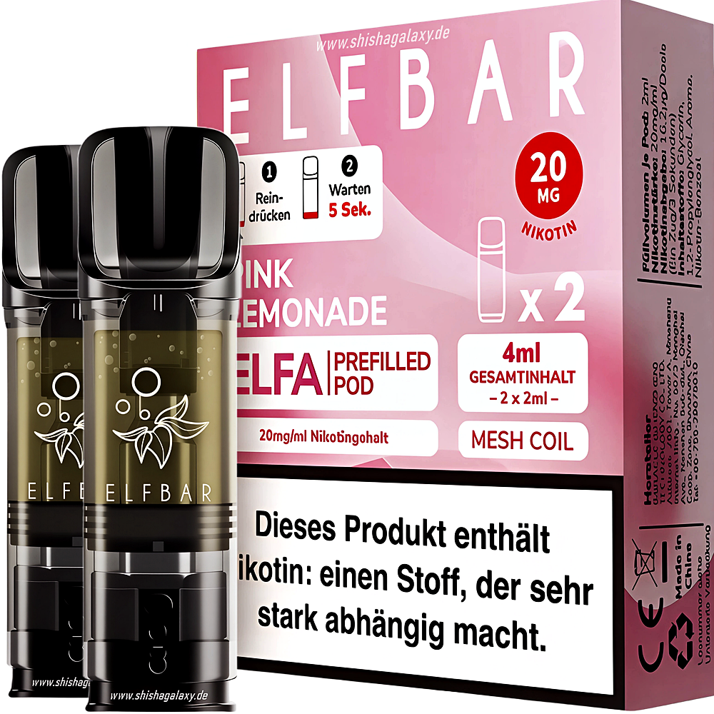 Elfbar Elfbar - ELFA - Pink Lemonade - Liquid Pod - 2 ml - Nikotin 20 mg - 2er Pack (4ml)