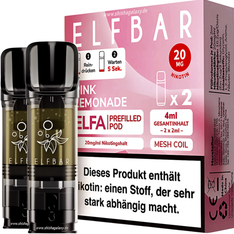 Elfbar Elfbar - ELFA - Pink Lemonade - Liquid Pod - 2 ml - Nikotin 20 mg - 2er Pack (4ml)