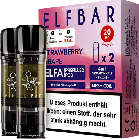 Elfbar Elfbar - ELFA - Strawberry Grape - Liquid Pod - 2 ml - Nikotin 20 mg - 2er Pack (4ml)