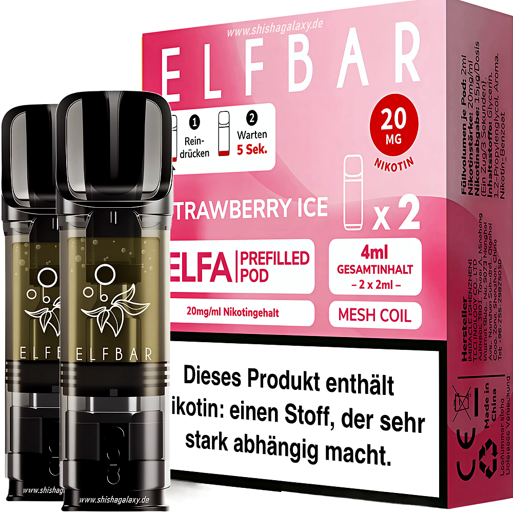 Elfbar Elfbar - ELFA - Strawberry Ice - Liquid Pod - 2 ml - Nikotin 20 mg - 2er Pack (4ml) Elfbar Elfbar - ELFA - Strawberry Ice - Liquid Pod - 2 ml - Nikotin 20 mg - 2er Pack (4ml)
