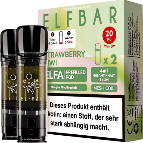 Elfbar Elfbar - ELFA - Strawberry Kiwi - Liquid Pod - 2 ml - Nikotin 20 mg - 2er Pack (4ml) Elfbar Elfbar - ELFA - Strawberry Kiwi - Liquid Pod - 2 ml - Nikotin 20 mg - 2er Pack (4ml)