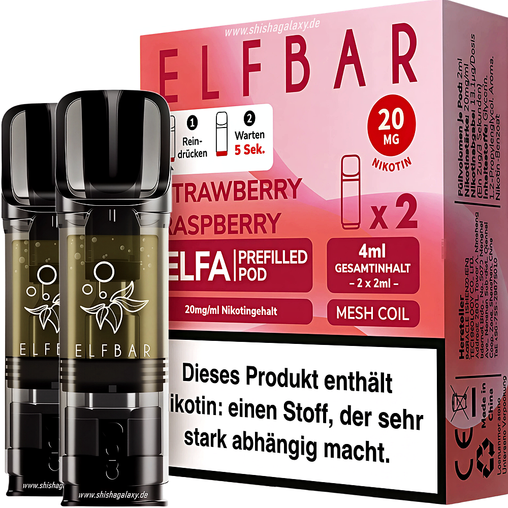 Elfbar Elfbar - ELFA - Strawberry Raspberry - Liquid Pod - 2 ml - Nikotin 20 mg - 2er Pack (4ml)