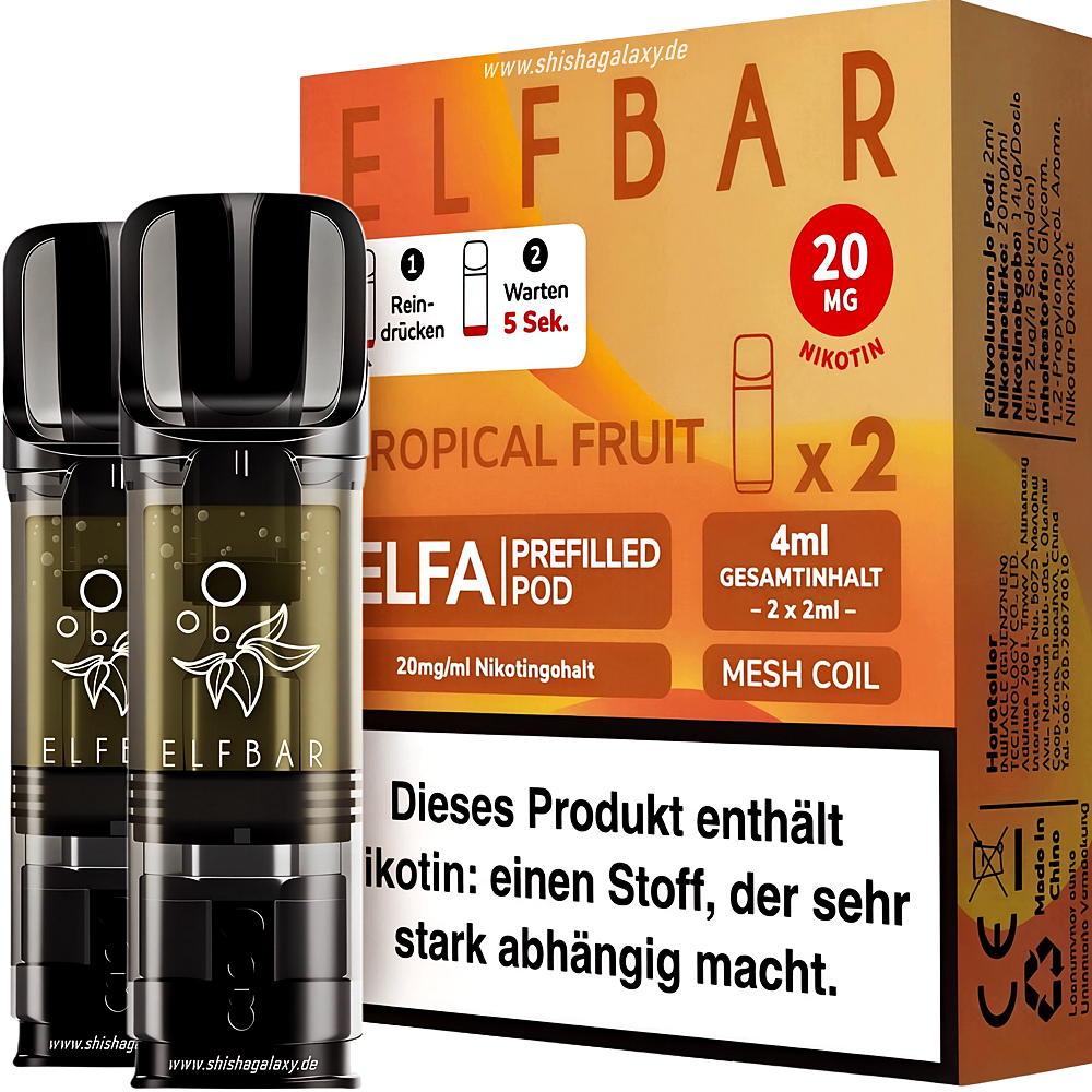 Elfbar Elfbar - ELFA - Tropical Fruit - Liquid Pod - 2 ml - Nikotin 20 mg - 2er Pack (4ml)