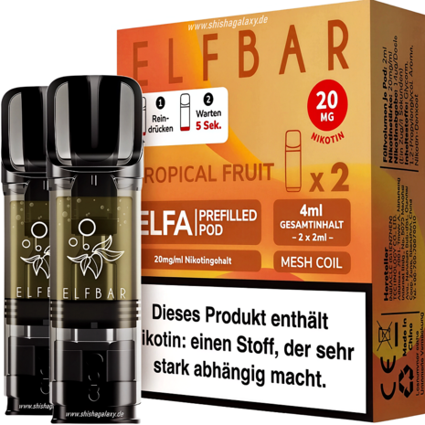 Elfbar Elfbar - ELFA - Tropical Fruit - Liquid Pod - 2 ml - Nikotin 20 mg - 2er Pack (4ml)