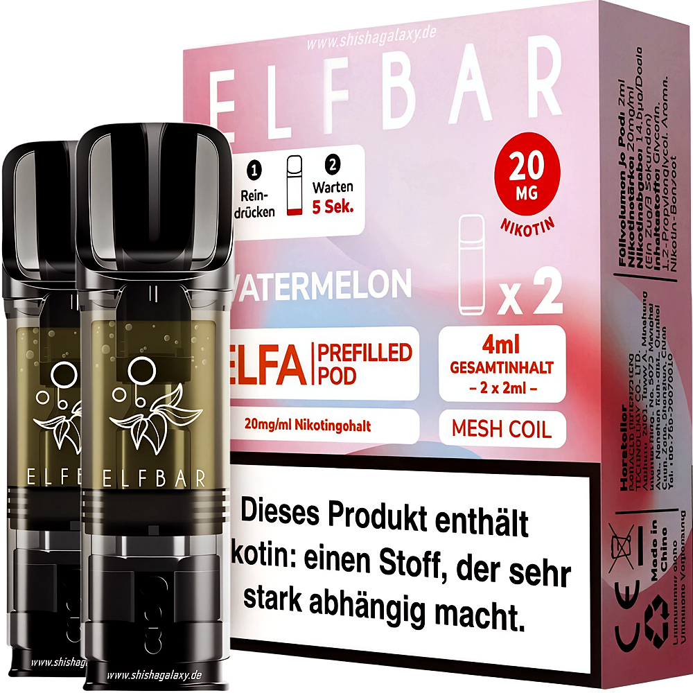 Elfbar Elfbar - ELFA - Watermelon - Liquid Pod - 2 ml - Nikotin 20 mg - 2er Pack (4ml)