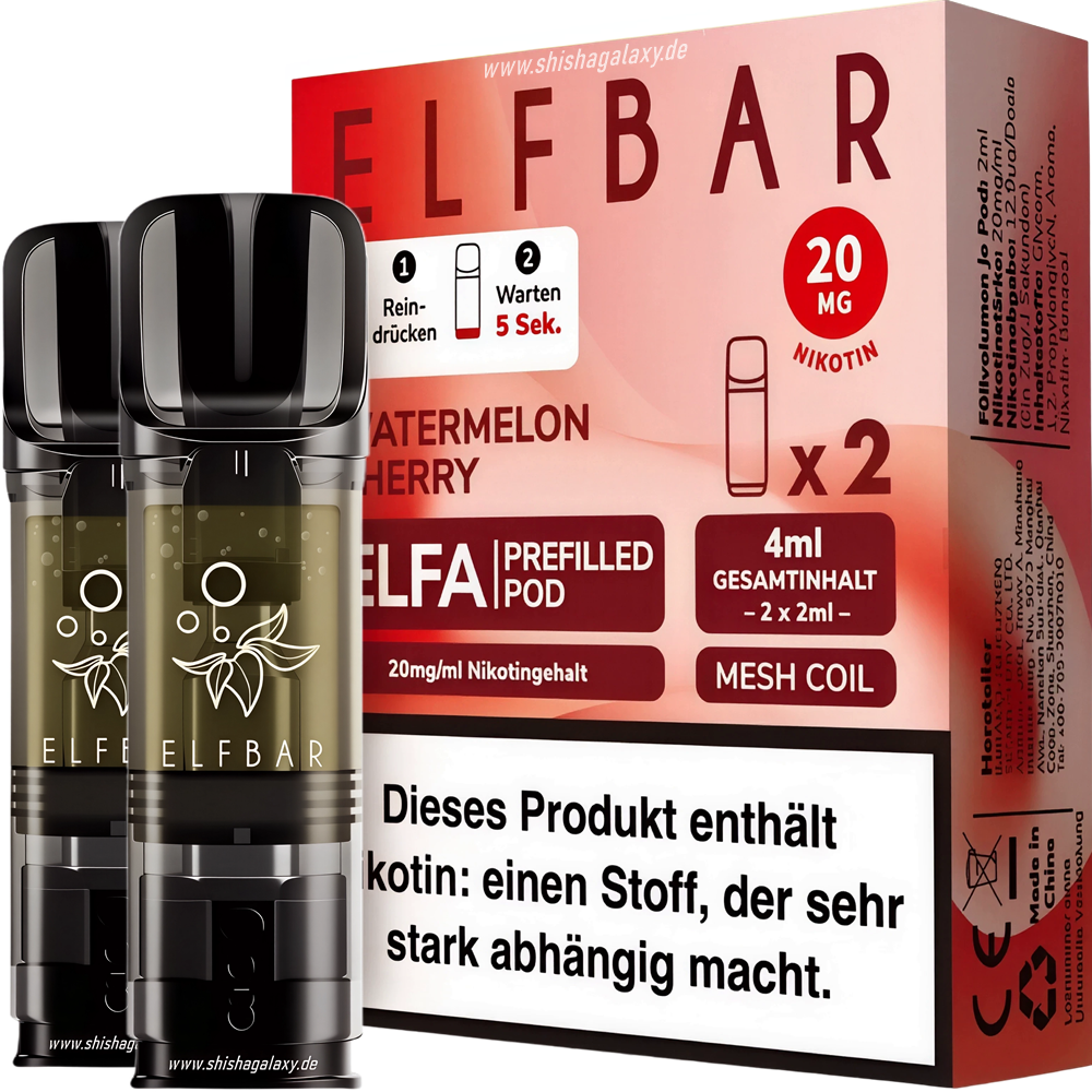 Elfbar Elfbar - ELFA - Watermelon Cherry - Liquid Pod - 2 ml - Nikotin 20 mg - 2er Pack (4ml) Elfbar Elfbar - ELFA - Watermelon Cherry - Liquid Pod - 2 ml - Nikotin 20 mg - 2er Pack (4ml)