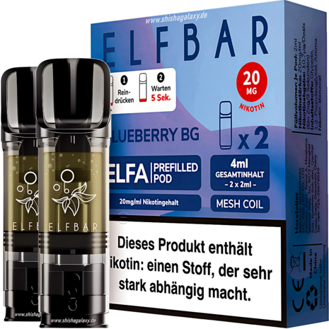 Elfbar Elfbar - ELFA - Blueberry BG - Liquid Pod - 2 ml - Nikotin 20 mg - 2er Pack (4ml)