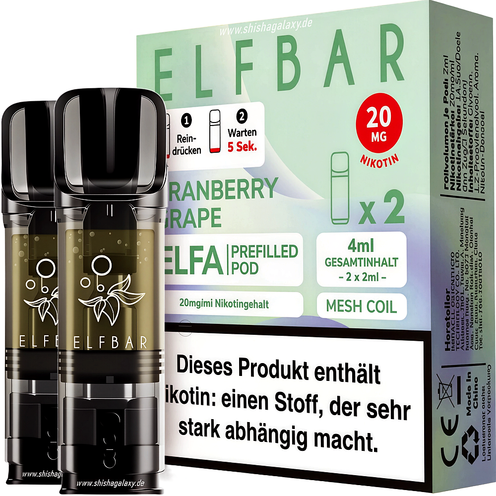 Elfbar Elfbar - ELFA - Cranberry Grape - Liquid Pod - 2 ml - Nikotin 20 mg - 2er Pack (4ml) Elfbar Elfbar - ELFA - Cranberry Grape - Liquid Pod - 2 ml - Nikotin 20 mg - 2er Pack (4ml)