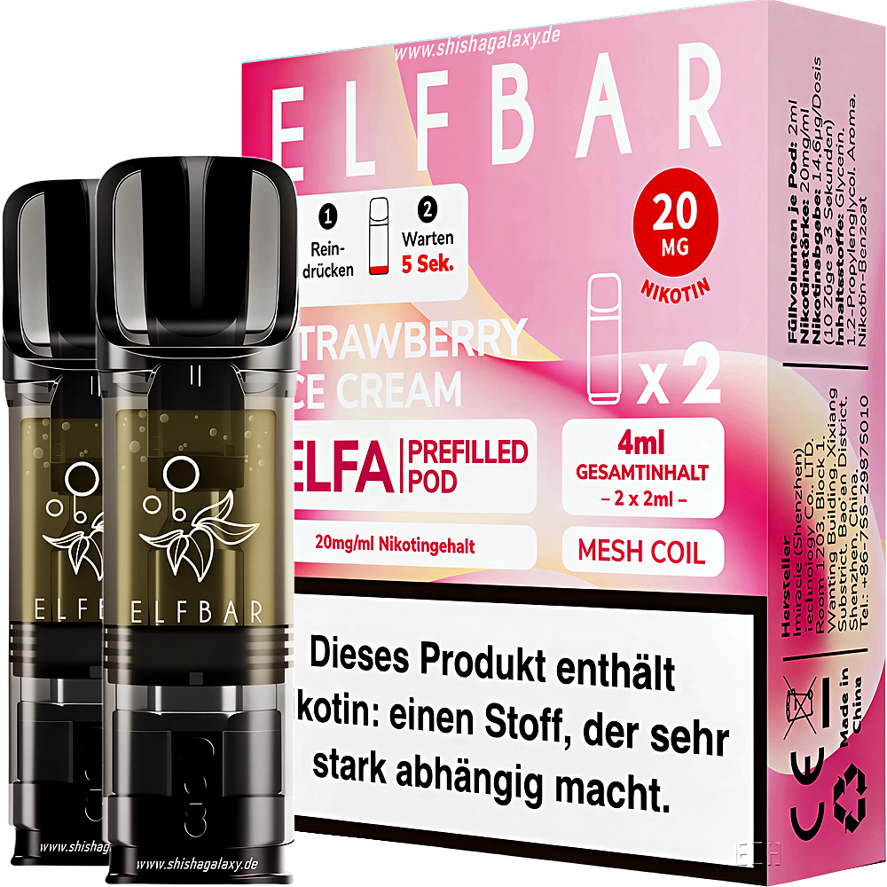 Elfbar Elfbar - ELFA - Strawberry Ice Cream - Liquid Pod - 2 ml - Nikotin 20 mg - 2er Pack (4ml)