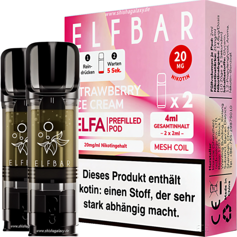Elfbar Elfbar - ELFA - Strawberry Ice Cream - Liquid Pod - 2 ml - Nikotin 20 mg - 2er Pack (4ml)
